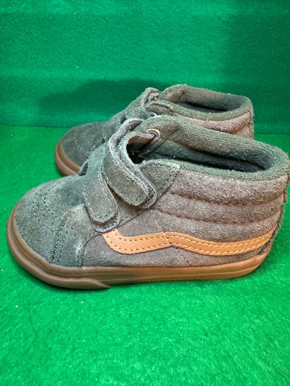 Vans Kids Gray Suede High-Top Sneakers with Tan Stripe